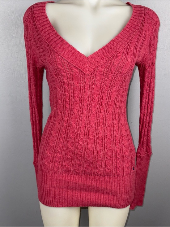American Eagle Outfitters Sweaters - American Eagle Outfitters Sweater Women’s M Pink Cable Knit V-Neck Retro Y2K